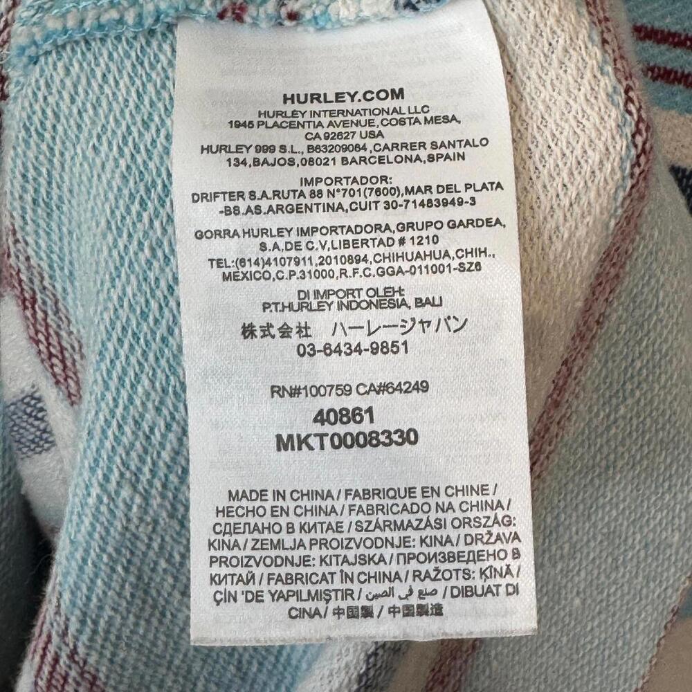 Hurley Surf Beach Hoodie Blue Striped Size Small French Terry Summer Pool - Picture 7 of 7